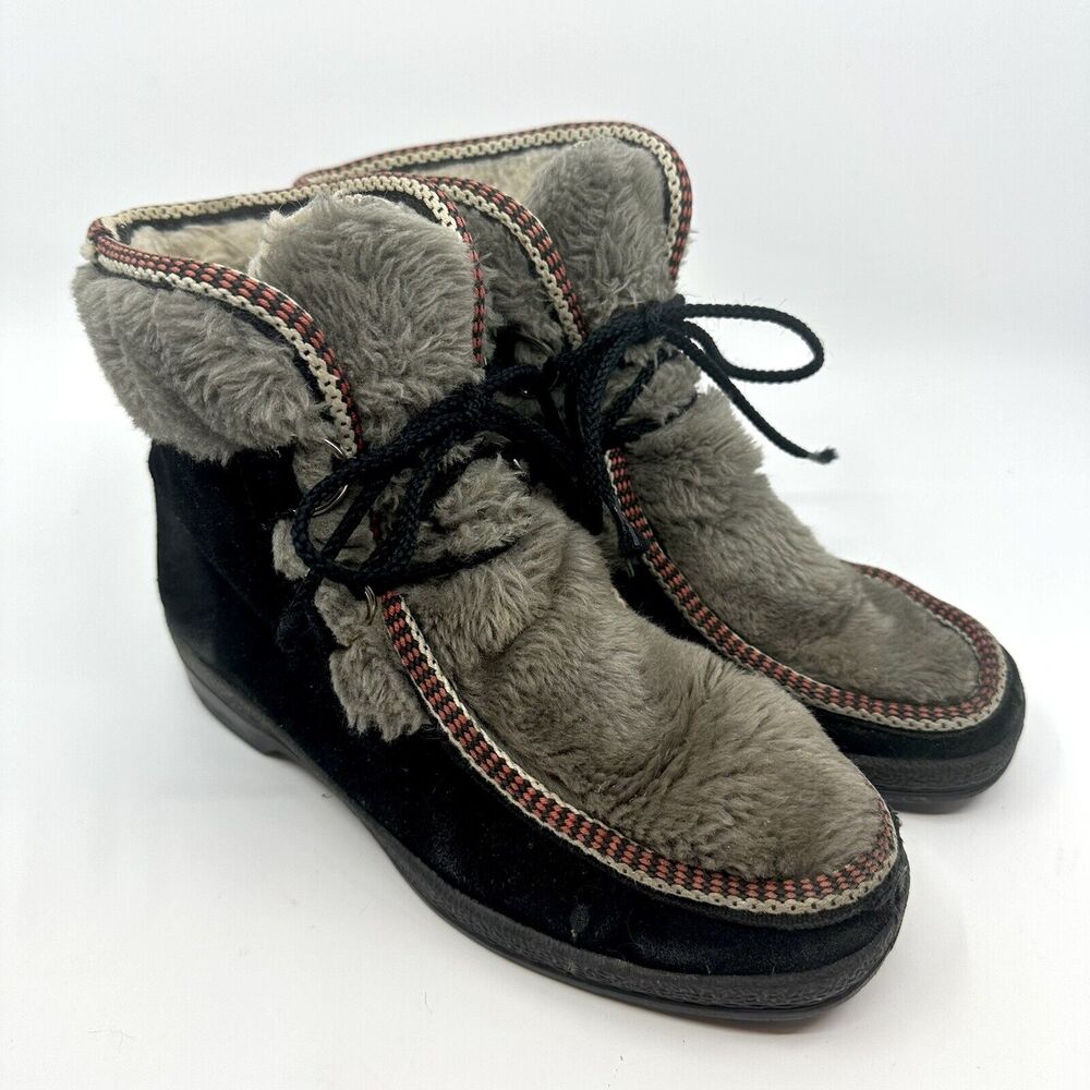 Vintage 70s Suede Boots With Lining And Faux Fur Accents Size 7